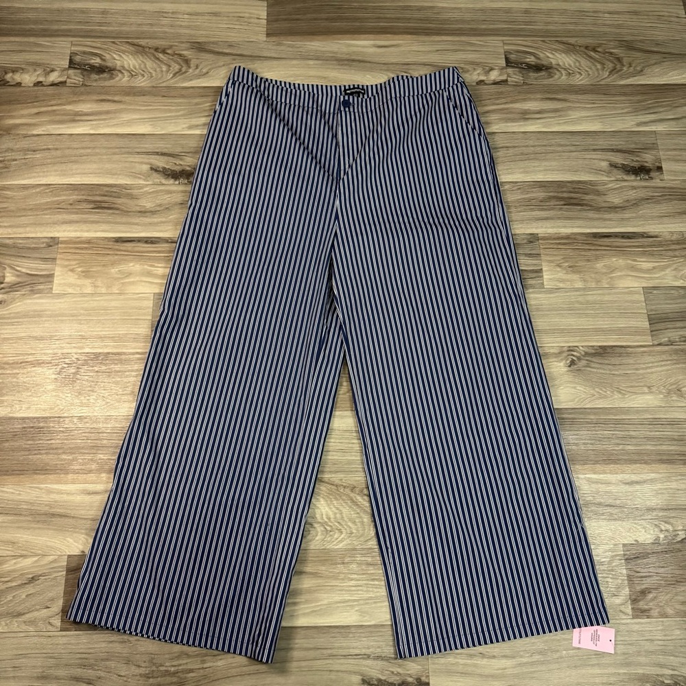 NWT PrettyLittleThing Plus Stripe Woven Mid Rise Wide Leg Trouser in Indigo 18